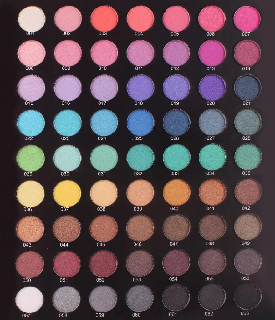 Eyeshadow colour sheet