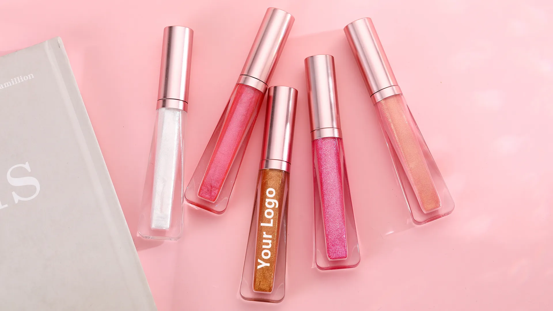 Wholesale sparkly & shimmer lip gloss no label with Rose gold packaging | LG0371