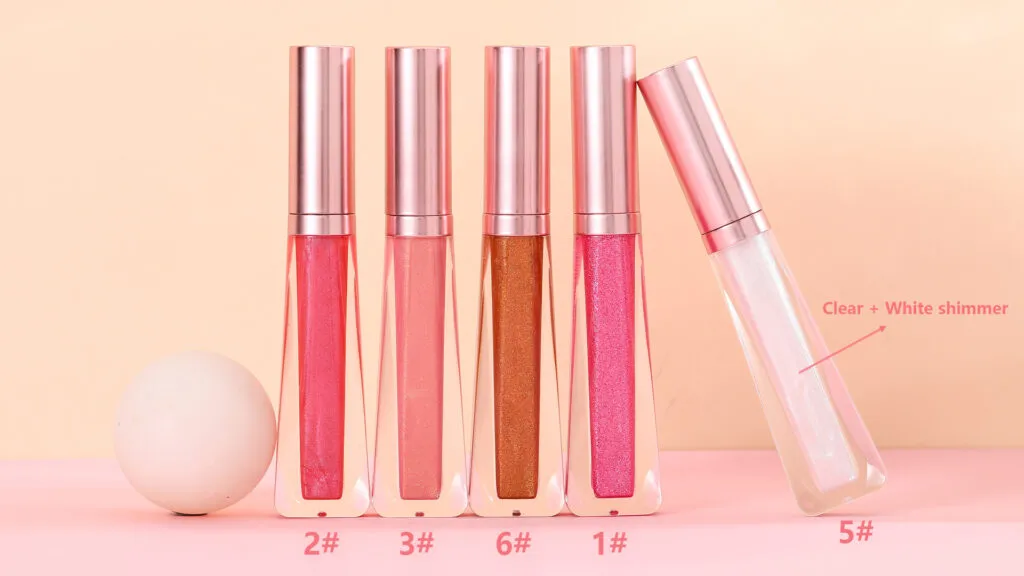 Wholesale sparkly & shimmer lip gloss no label with Rose gold packaging | LG0371