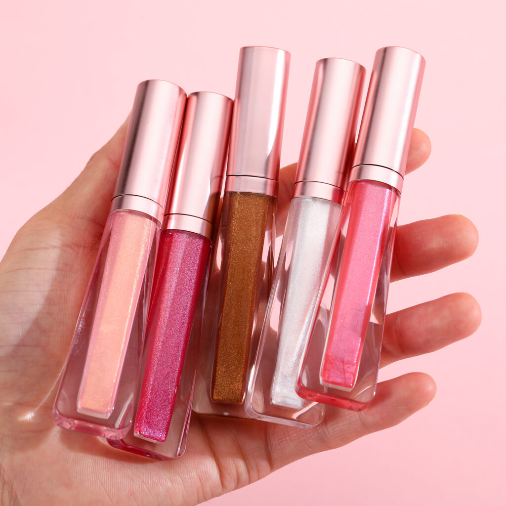 Wholesale glitter & shimmer & sparkly lip gloss no label with Rose gold packaging