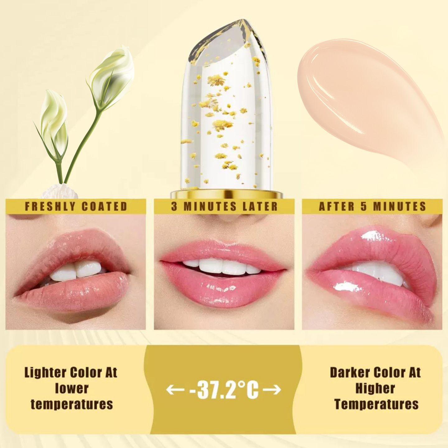 Custom Clear Jelly Color Changing Lipstick - Private Label Gold Flake Lip Balm