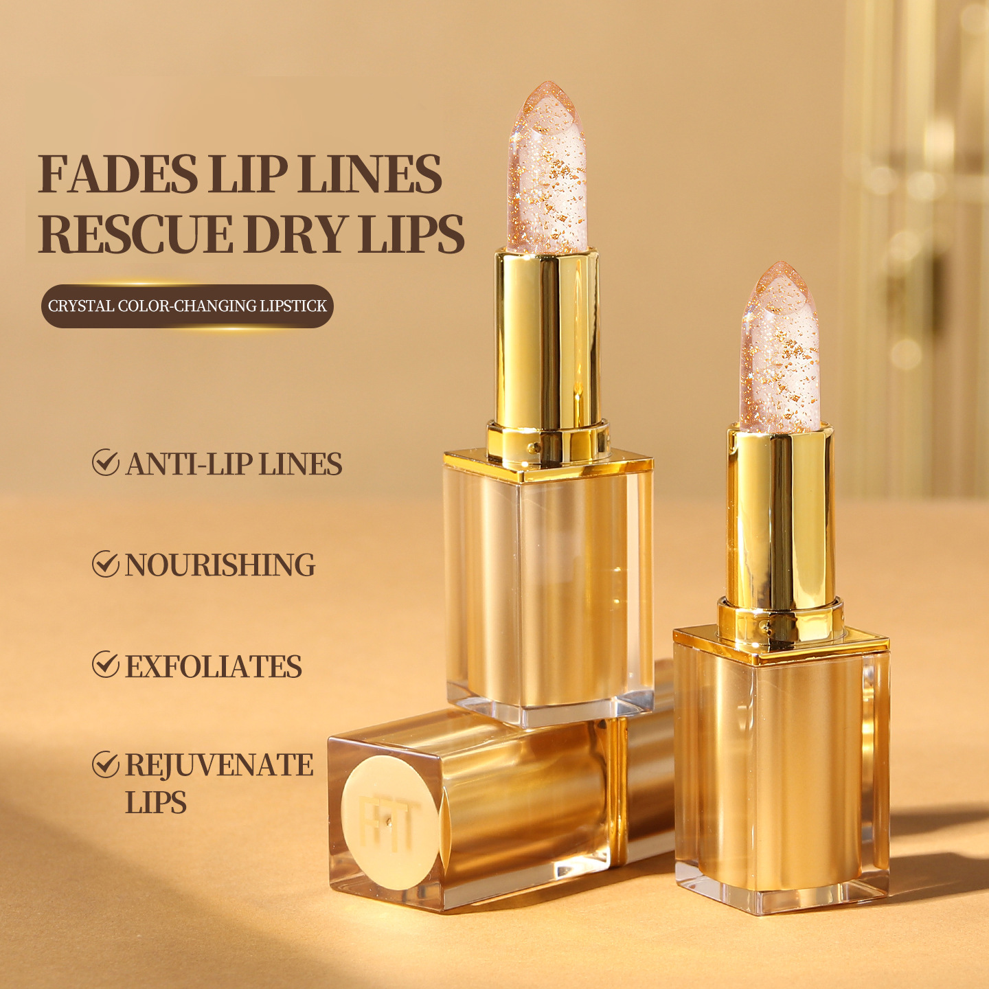 Custom Clear Jelly Color Changing Lipstick - Private Label Gold Flake Lip Balm
