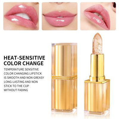 Custom Clear Jelly Color Changing Lipstick - Private Label Gold Flake Lip Balm display 03 image Custom Clear Jelly Color Changing Lipstick - Private Label Gold Flake Lip Balm display 03 image