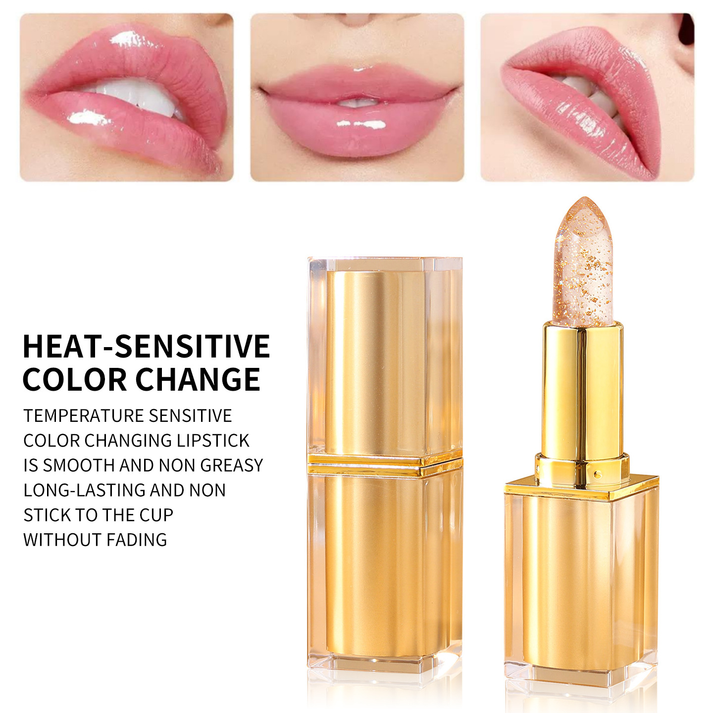 Custom Clear Jelly Color Changing Lipstick - Private Label Gold Flake Lip Balm