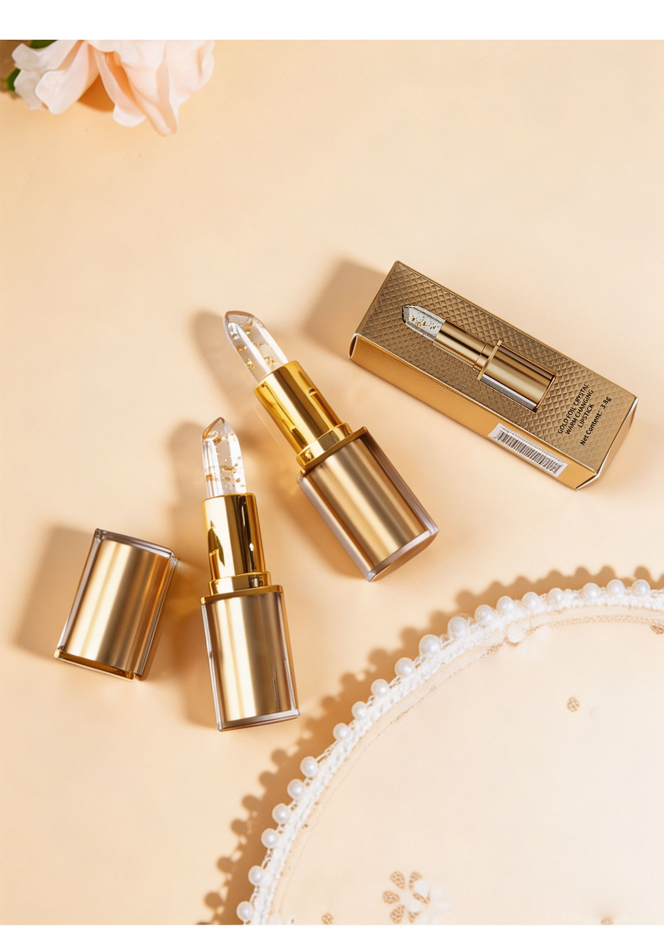 Custom Clear Jelly Color Changing Lipstick - Private Label Gold Flake Lip Balm