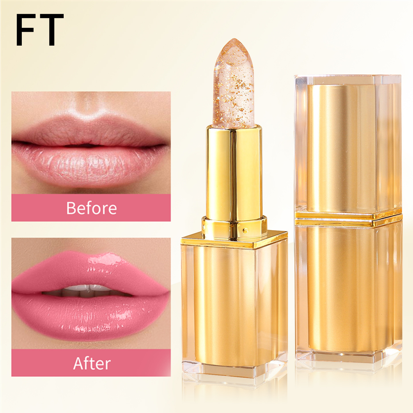 Custom Clear Jelly Color Changing Lipstick - Private Label Gold Flake Lip Balm
