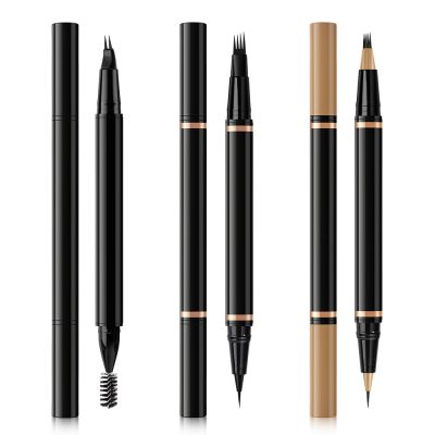 Custom Four-Tip Waterproof Eyebrow Pen - Private Label Natural Brow Pencil fork brush 05 image