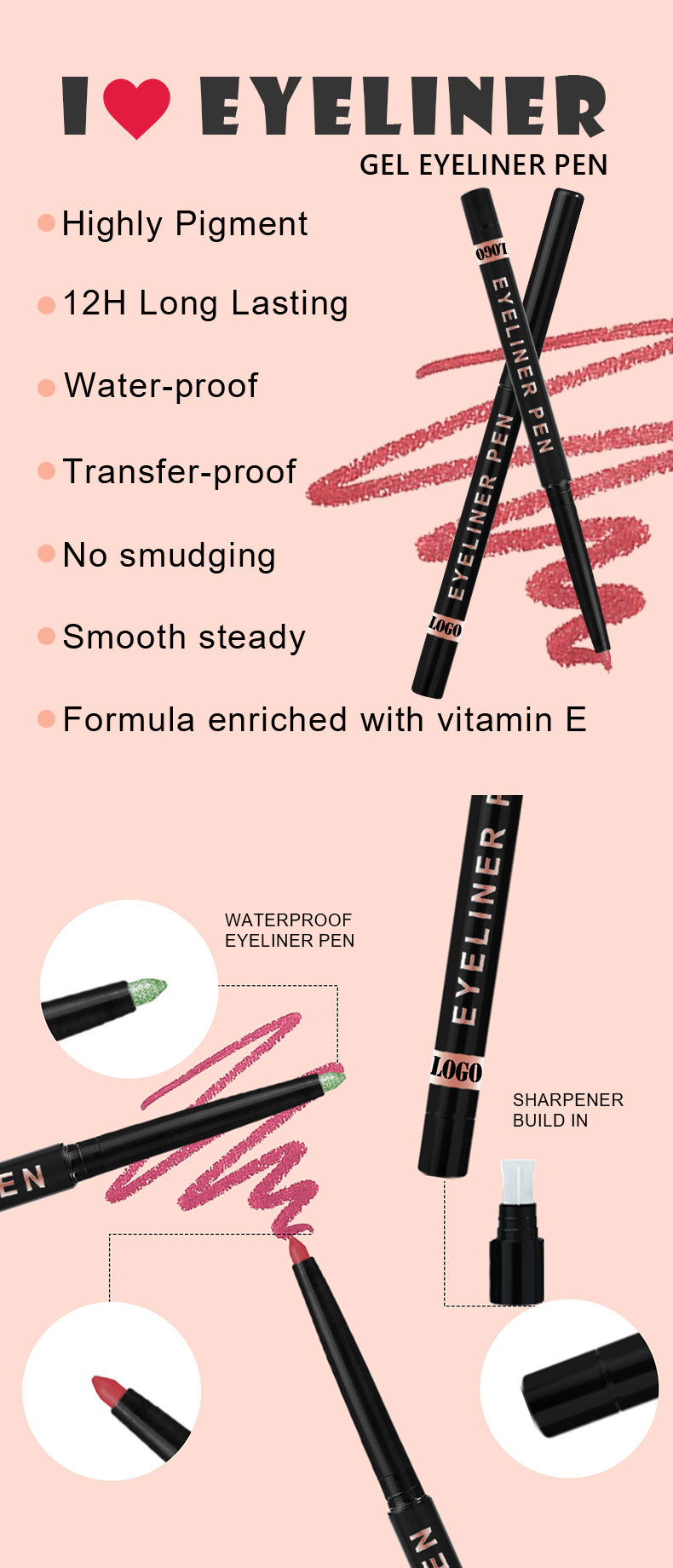 Custom Waterproof Gel Eyeliner Pencil - Small Batch Private Label Color Eyeliner Custom Waterproof Gel Eyeliner Pencil - Small Batch Private Label Color Eyeliner
