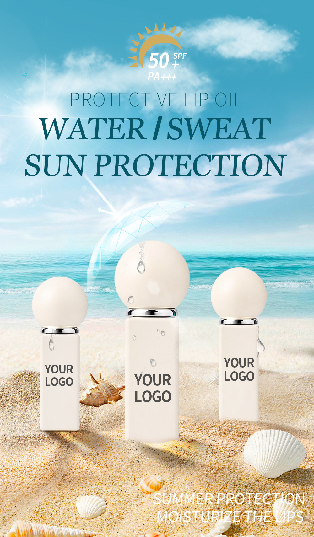 Custom SPF50+ Sunscreen Lip Oil | Private Label Clear Lip Oil Custom SPF50+ Sunscreen Lip Oil | Private Label Clear Lip Oil