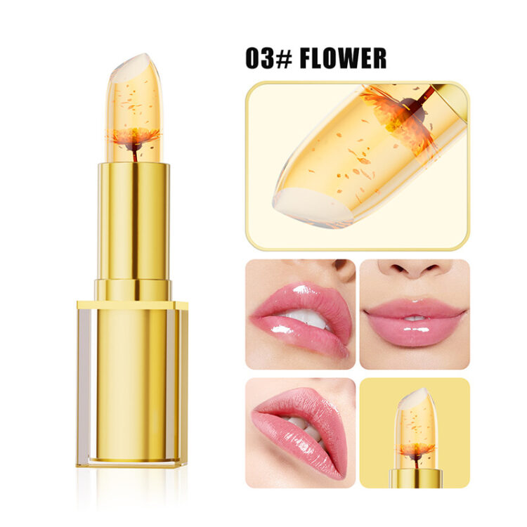 Private Label Color-Changing Tint Lip Balm with Gold/Silver Flakes and Flower - LS0703 Private Label Color-Changing Tint Lip Balm with Gold/Silver Flakes and Flower - LS0703